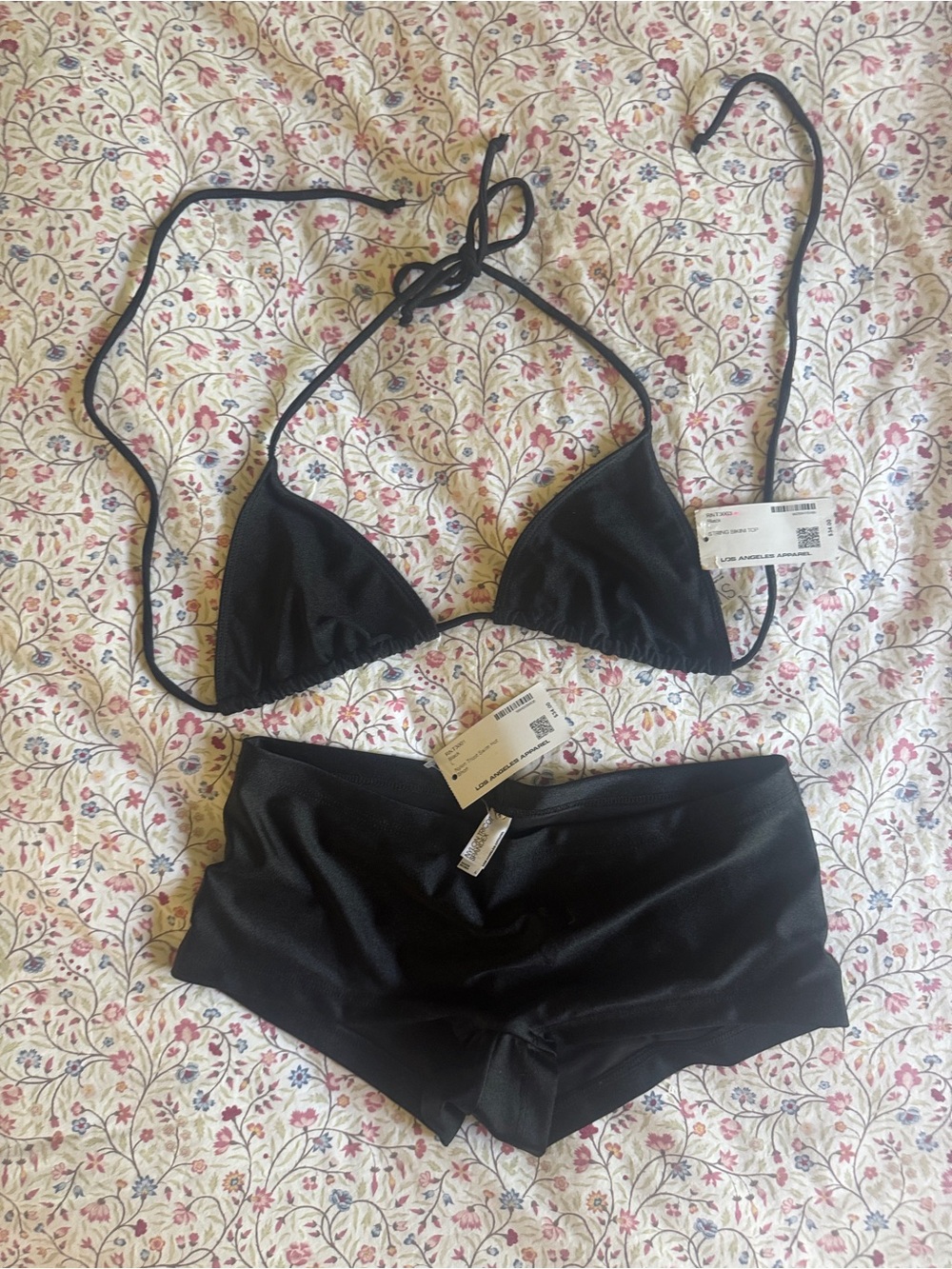 Los Angeles Apparel Black Nylon SWIM HOT SHORT & TRIANGLE  TOP